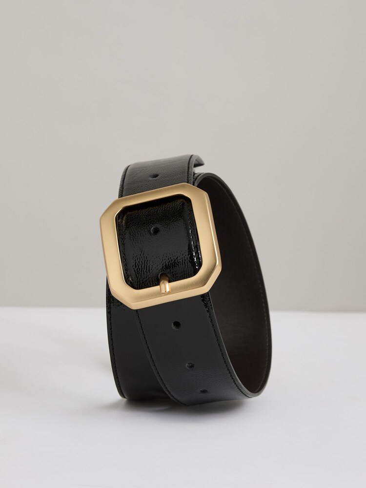 Reiss Black Edna Leather Edged-Buckle Belt - Image 4 of 4 Reiss Black Edna Leather Edged-Buckle Belt - Image 4 of 4