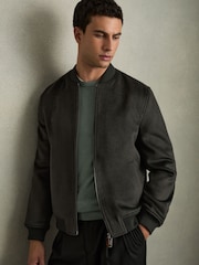 Reiss Dark Green Harlan Brushed Wool-Blend Bomber Jacket - Image 1 of 7