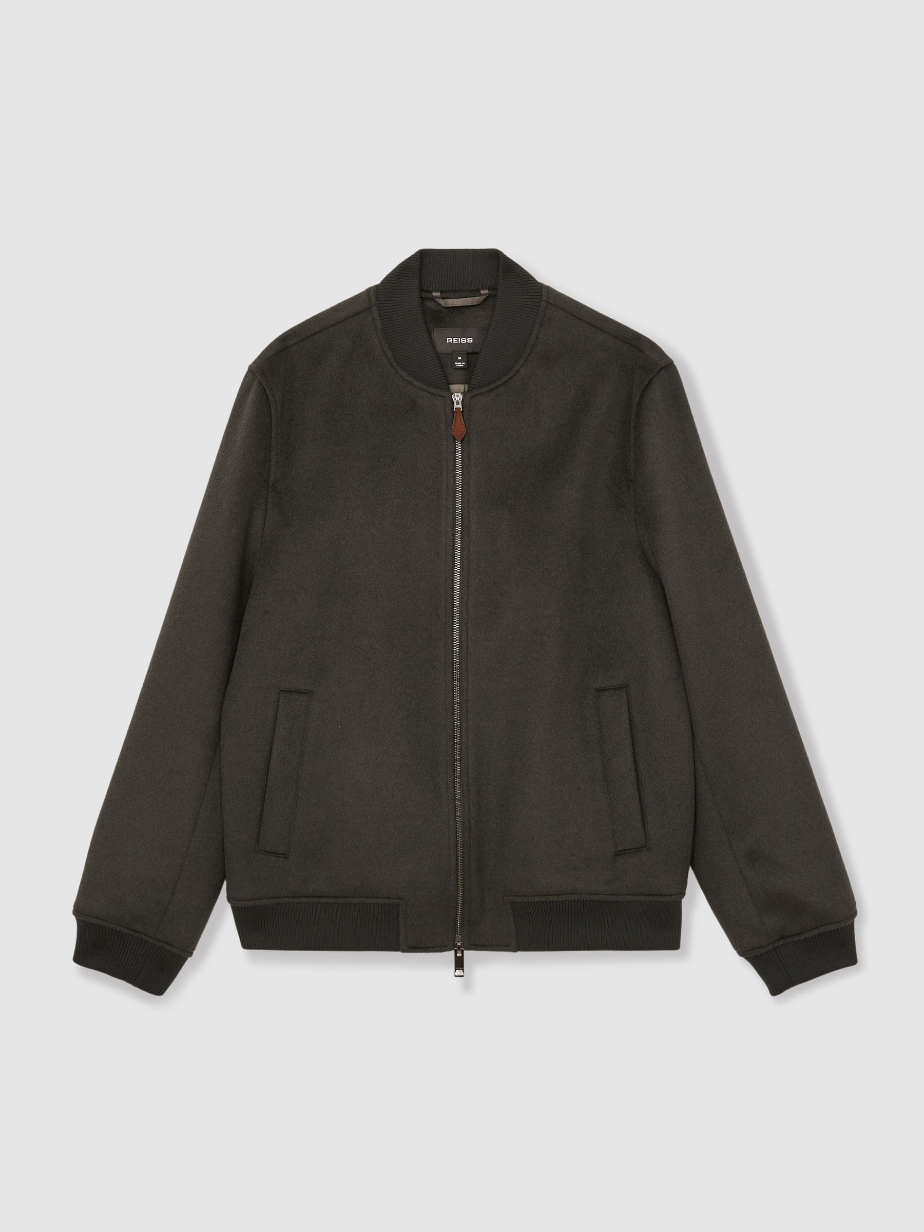 Reiss Dark Green Harlan Brushed Wool-Blend Bomber Jacket