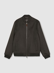 Reiss Dark Green Harlan Brushed Wool-Blend Bomber Jacket - Image 2 of 7