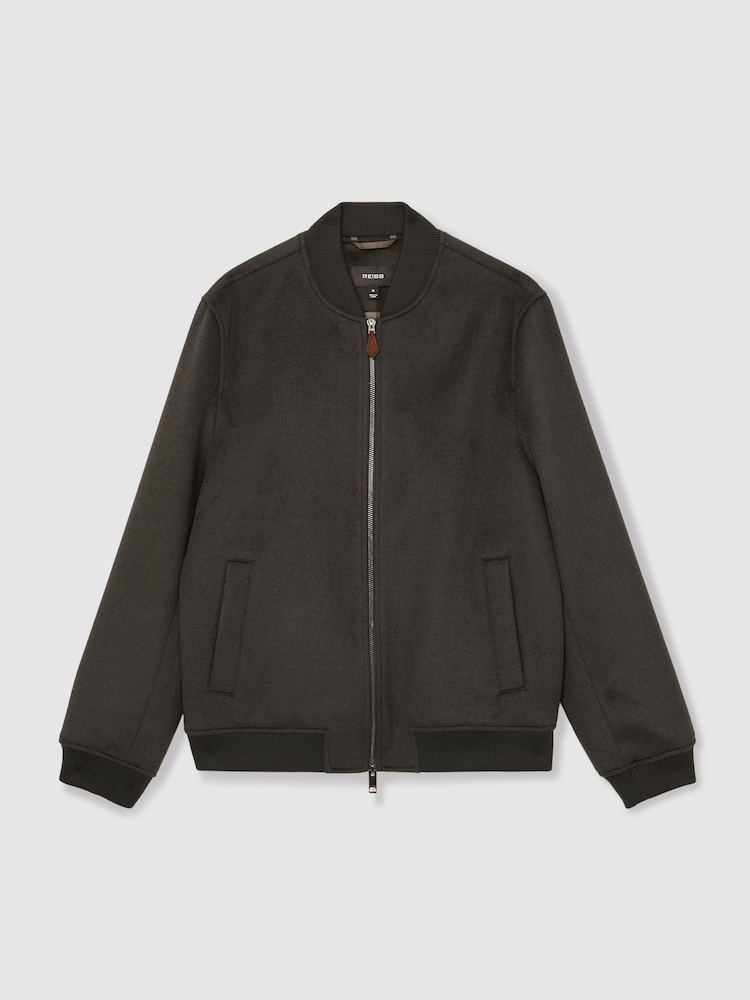Reiss Dark Green Harlan Brushed Wool-Blend Bomber Jacket - Image 2 of 7