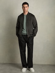 Reiss Dark Green Harlan Brushed Wool-Blend Bomber Jacket - Image 3 of 7