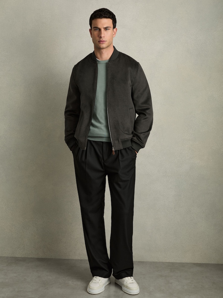 Reiss Dark Green Harlan Brushed Wool-Blend Bomber Jacket - Image 3 of 7