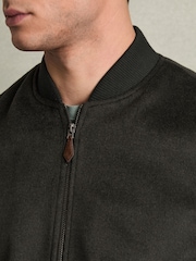 Reiss Dark Green Harlan Brushed Wool-Blend Bomber Jacket - Image 4 of 7