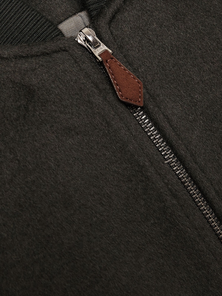 Reiss Dark Green Harlan Brushed Wool-Blend Bomber Jacket - Image 7 of 7