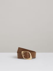 Reiss Taupe Christa Leather Curved-Edge Buckle Belt - Image 1 of 4