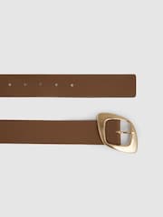 Reiss Taupe Christa Leather Curved-Edge Buckle Belt - Image 3 of 4