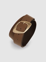 Reiss Taupe Christa Leather Curved-Edge Buckle Belt - Image 4 of 4