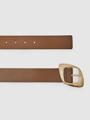 Reiss Taupe Christa Leather Curved-Edge Buckle Belt - Image 5 of 5