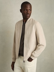 Reiss Stone Harlan Brushed Wool-Blend Bomber Jacket - Image 1 of 7