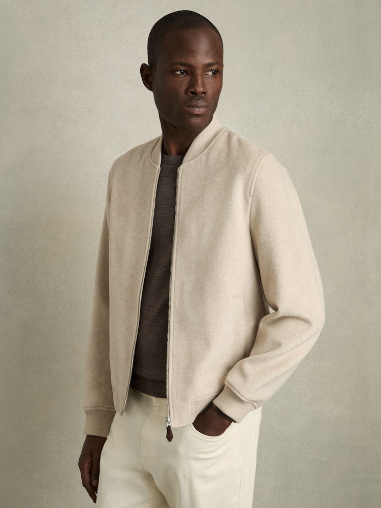 Reiss Stone Harlan Brushed Wool-Blend Bomber Jacket - Image 1 of 7