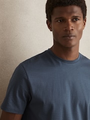 Reiss Airforce Blue Leo Mercerised-Cotton Ribbed T-Shirt - Image 4 of 6