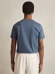 Reiss Airforce Blue Leo Mercerised-Cotton Ribbed T-Shirt - Image 5 of 6