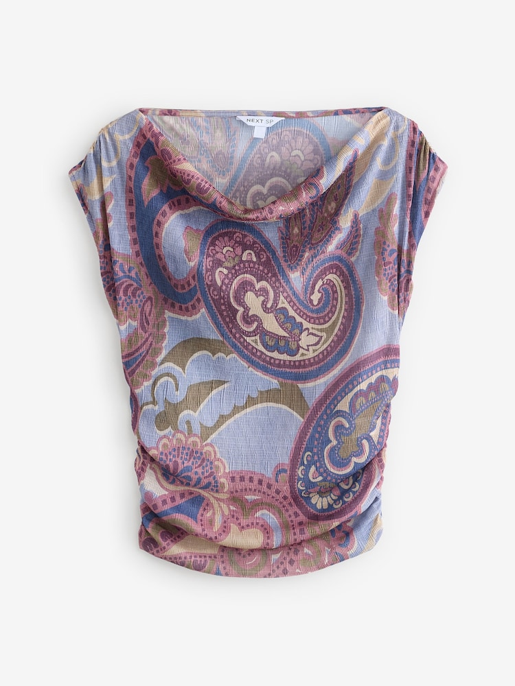 Purple All Over Print Cowl Neck T-Shirt - Image 1 of 1