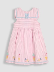 JoJo Maman Bébé Pink Ice Cream Applique Seersucker Sailor Baby Dress - Image 1 of 3