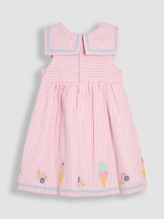 JoJo Maman Bébé Pink Ice Cream Applique Seersucker Sailor Baby Dress - Image 2 of 3