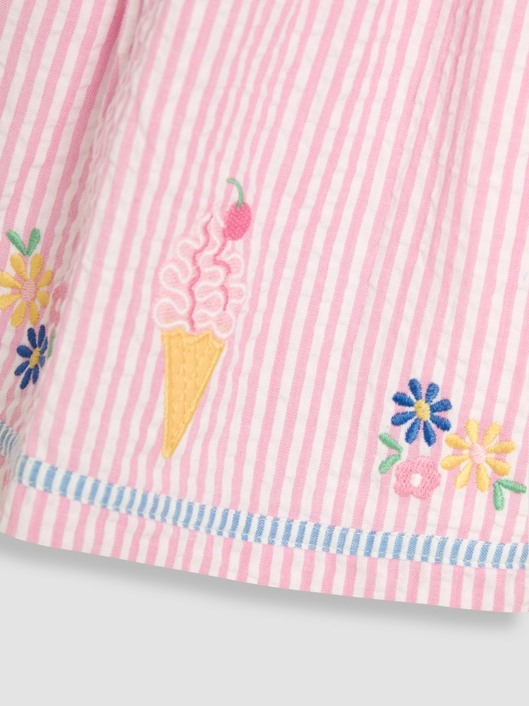 JoJo Maman Bébé Pink Ice Cream Applique Seersucker Sailor Baby Dress - Image 3 of 3