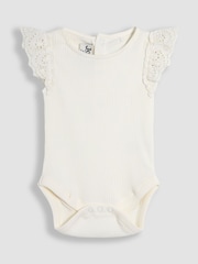 JoJo Maman Bébé Cream Broderie Frill Shoulder Body - Image 1 of 3