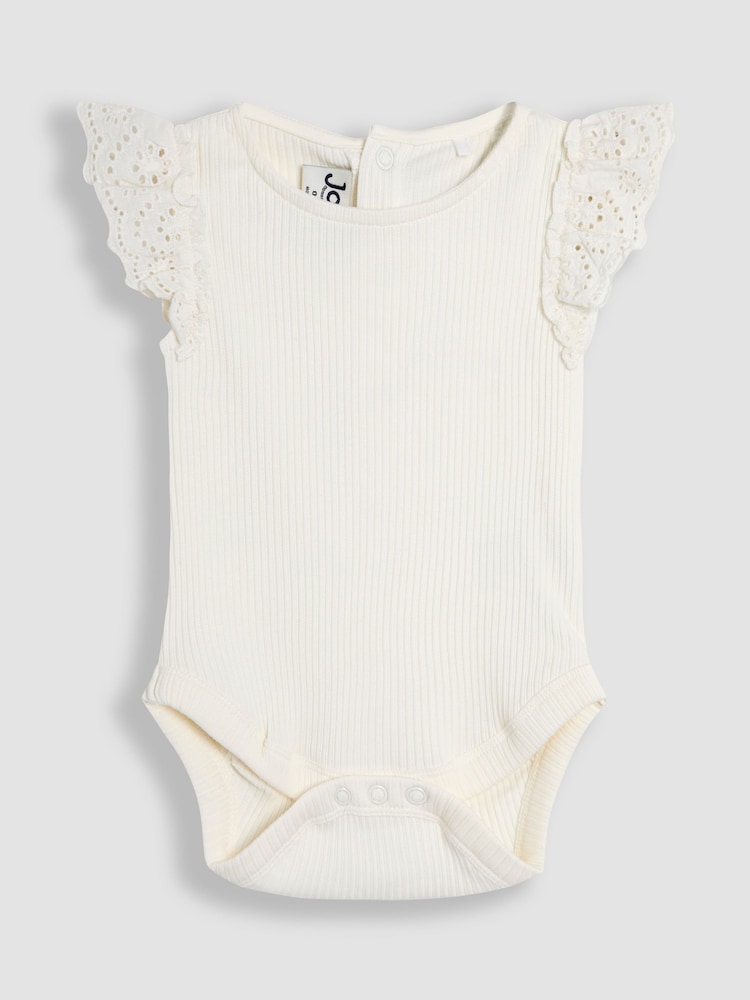 JoJo Maman Bébé Cream Broderie Frill Shoulder Body - Image 1 of 3