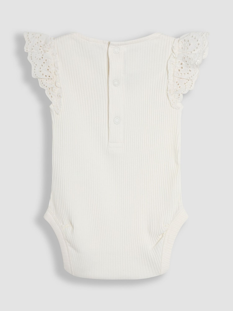 JoJo Maman Bébé Cream Broderie Frill Shoulder Body - Image 2 of 3