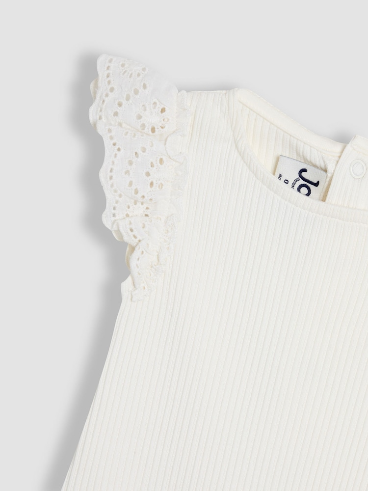 JoJo Maman Bébé Cream Broderie Frill Shoulder Body - Image 3 of 3
