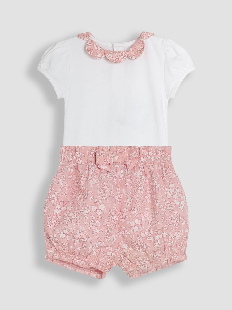 JoJo Maman Bébé Pink Floral 2-Piece Collar Body & Bloomers Set - Image 1 of 7