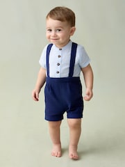 JoJo Maman Bébé Blue 2-Piece Baby Grandad Shirt & Shorts Set - Image 1 of 6
