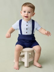 JoJo Maman Bébé Blue 2-Piece Baby Grandad Shirt & Shorts Set - Image 2 of 6