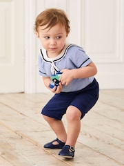 JoJo Maman Bébé Navy 100% Cotton Sailor Collar Body & Shorts Set 2 Piece - Image 2 of 10