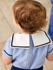 JoJo Maman Bébé Navy 100% Cotton Sailor Collar Body & Shorts Set 2 Piece - Image 4 of 10