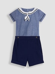 JoJo Maman Bébé Navy 100% Cotton Sailor Collar Body & Shorts Set 2 Piece - Image 5 of 10