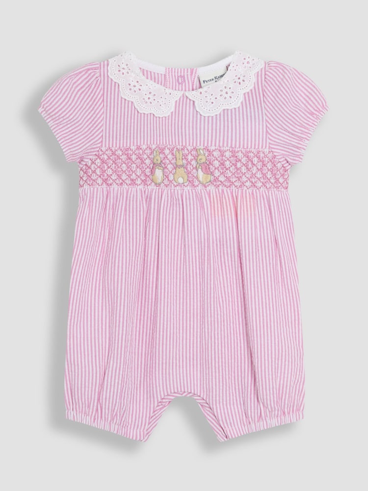 JoJo Maman Bébé Pink Flopsy Bunny Smocked Pretty Romper - Image 1 of 2