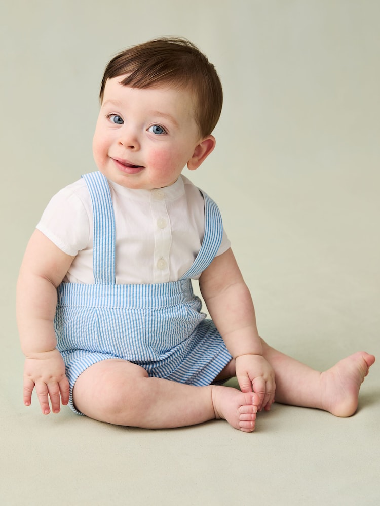 JoJo Maman Bébé Blue 2 Piece Grandad Shirt & Shorts Set - Image 1 of 9 JoJo Maman Bébé Blue 2 Piece Grandad Shirt & Shorts Set - Image 1 of 9