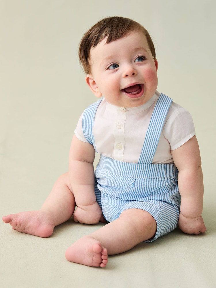 JoJo Maman Bébé Blue 2-Piece Grandad Shirt & Shorts Set with Bow Tie - Image 2 of 9