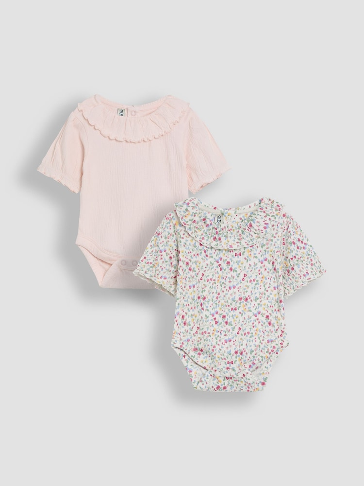 JoJo Maman Bébé Pink Floral Frill Collar Bodies 2 Pack - Image 1 of 5