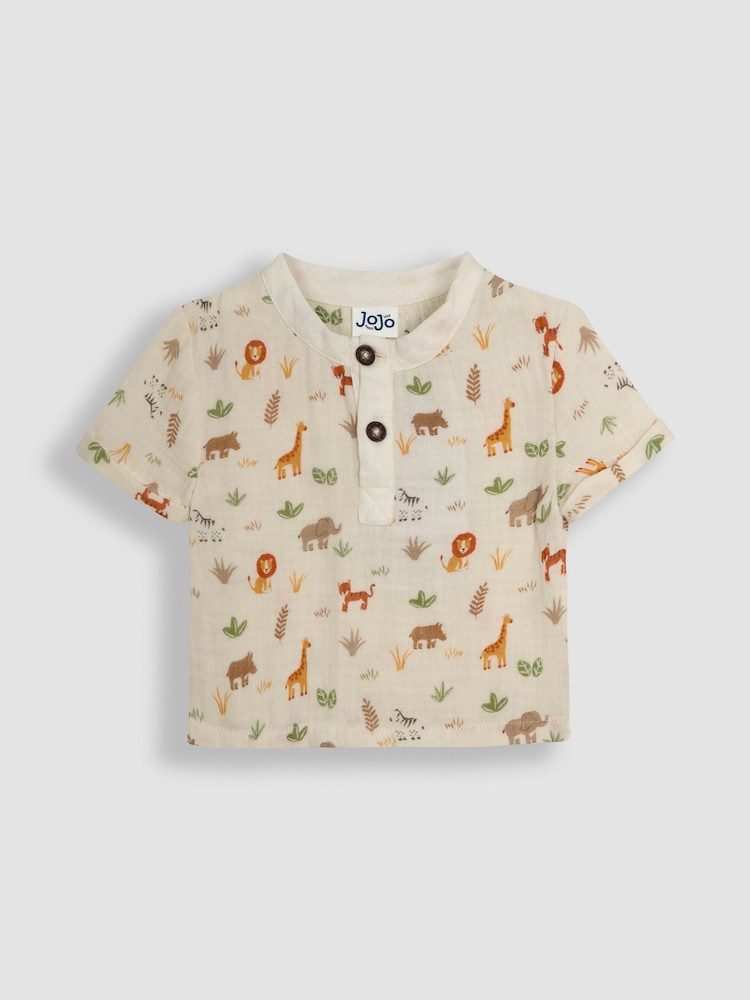 JoJo Maman Bébé Ecru Safari Friends 2-Piece Cheesecloth T-Shirt & Shorts Set - Image 2 of 6