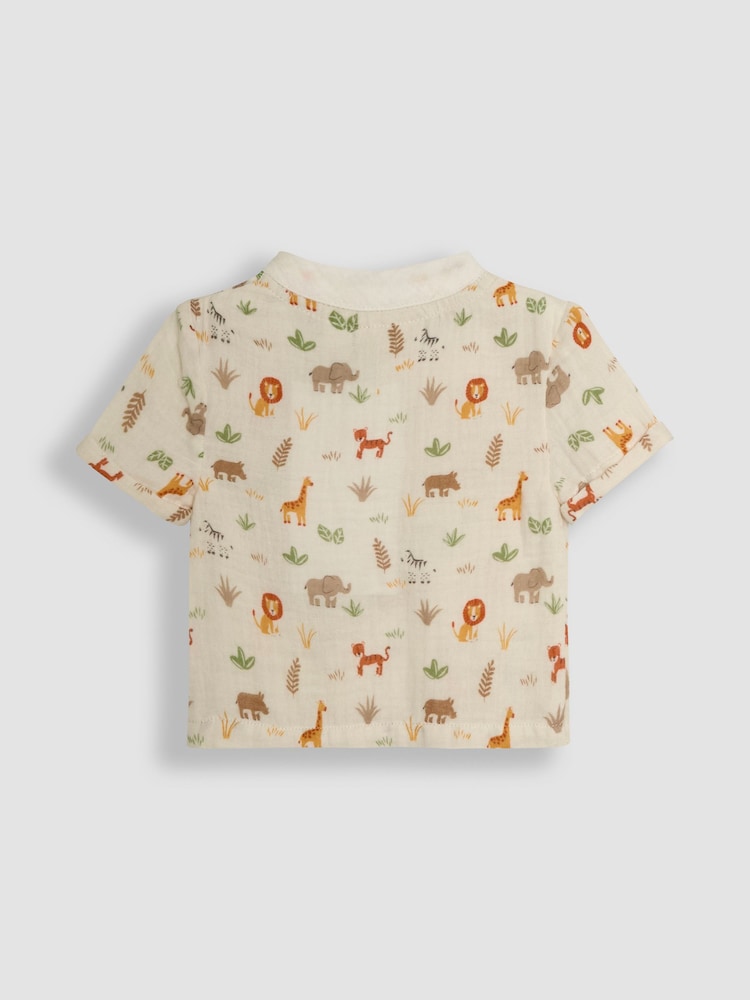 JoJo Maman Bébé Ecru Safari Friends 2-Piece Cheesecloth T-Shirt & Shorts Set - Image 3 of 6