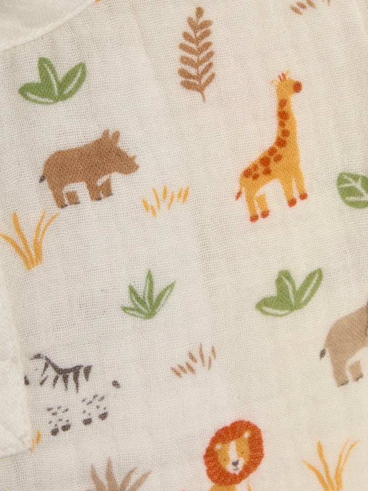 JoJo Maman Bébé Ecru Safari Friends 2-Piece Cheesecloth T-Shirt & Shorts Set - Image 6 of 6