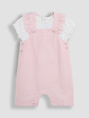 JoJo Maman Bébé Pink 2-Piece Seersucker Stripe Dungarees & T-Shirt Set - Image 1 of 7