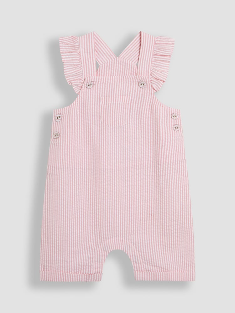 JoJo Maman Bébé Pink 2-Piece Seersucker Stripe Dungarees & T-Shirt Set - Image 2 of 7