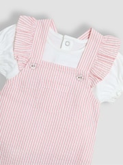 JoJo Maman Bébé Pink 2-Piece Seersucker Stripe Dungarees & T-Shirt Set - Image 6 of 7