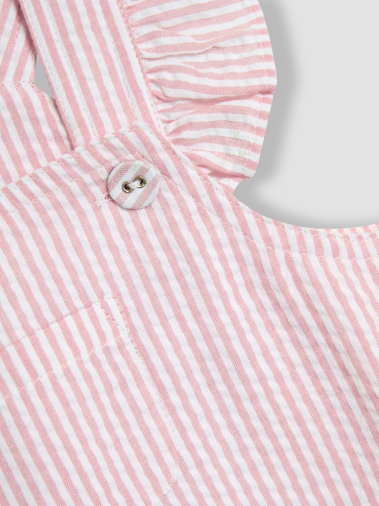 JoJo Maman Bébé Pink 2-Piece Seersucker Stripe Dungarees & T-Shirt Set - Image 7 of 7