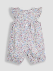 JoJo Maman Bébé Pink Cherry Ditsy Floral Print Pretty Ruffle Shoulder Sunsuit - Image 2 of 3