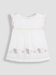 JoJo Maman Bébé White Mouse Appliqué Ruffle 100% Cotton Blouse - Image 1 of 3