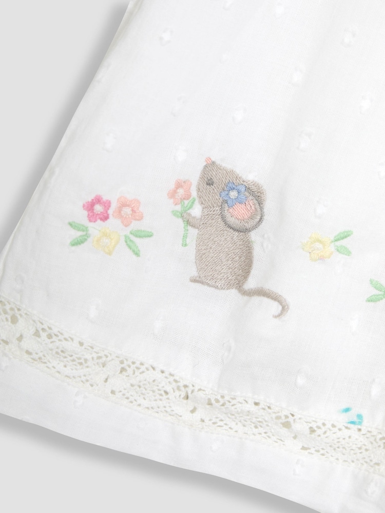 JoJo Maman Bébé White Mouse Appliqué Ruffle 100% Cotton Blouse - Image 2 of 3