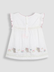 JoJo Maman Bébé White Mouse Appliqué Ruffle 100% Cotton Blouse - Image 3 of 3