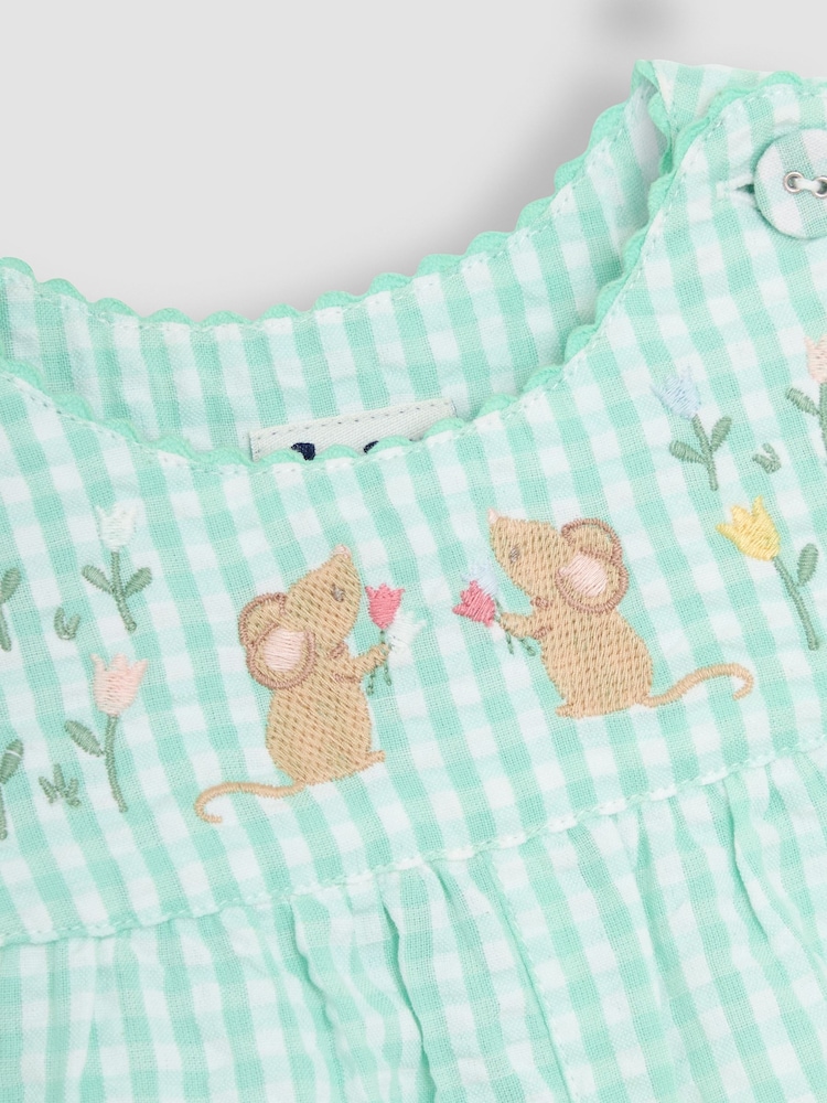 JoJo Maman Bébé Green Mouse Appliqué Dungarees - Image 3 of 3