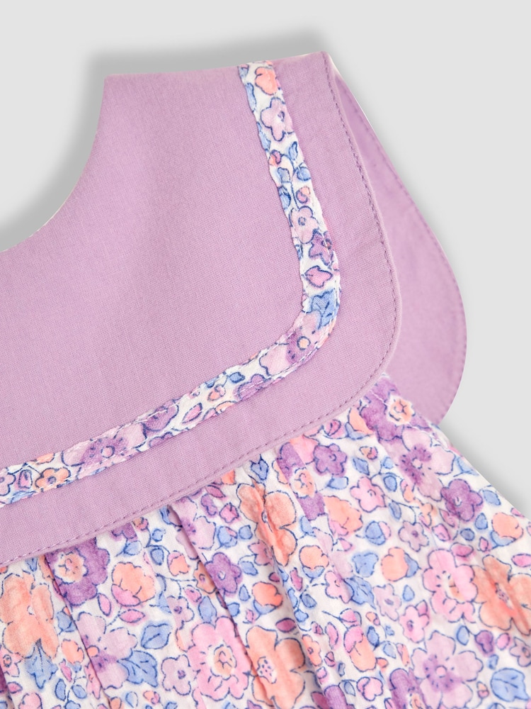 JoJo Maman Bébé Lilac Purple Jungle Floral Sailor Front Baby Dress - Image 5 of 5 JoJo Maman Bébé Lilac Purple Jungle Floral Sailor Front Baby Dress - Image 5 of 5