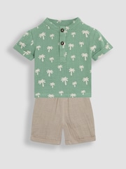 JoJo Maman Bébé Khaki Palm Tree 2-Piece Cheesecloth T-Shirt & Shorts Set - Image 1 of 6