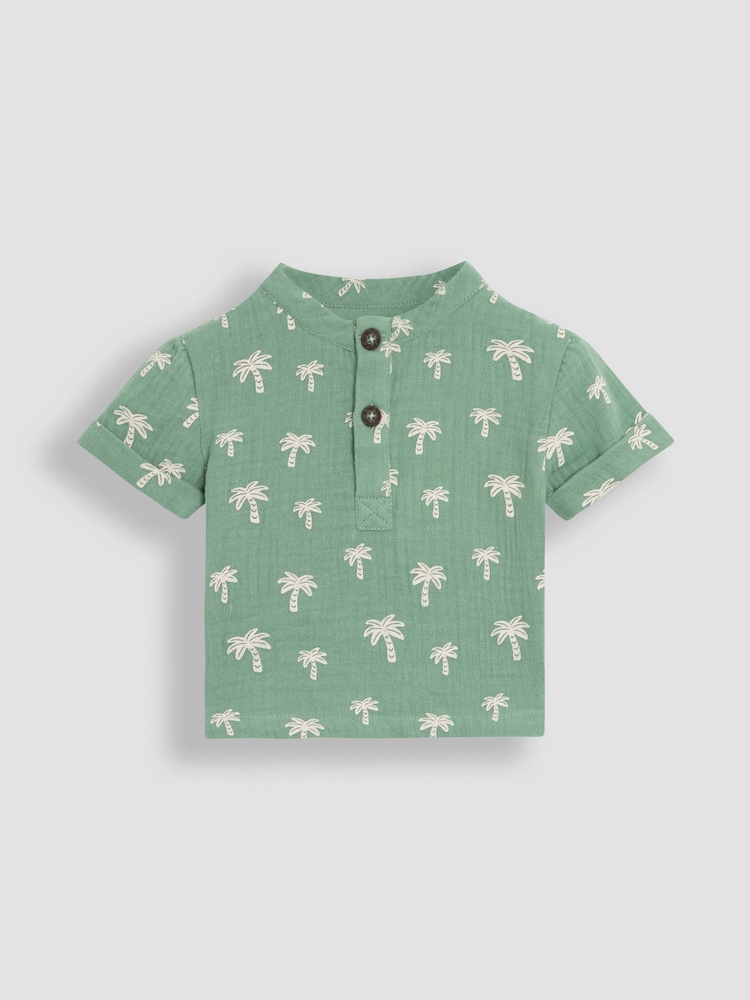 JoJo Maman Bébé Khaki Palm Tree 2-Piece Cheesecloth T-Shirt & Shorts Set - Image 2 of 6